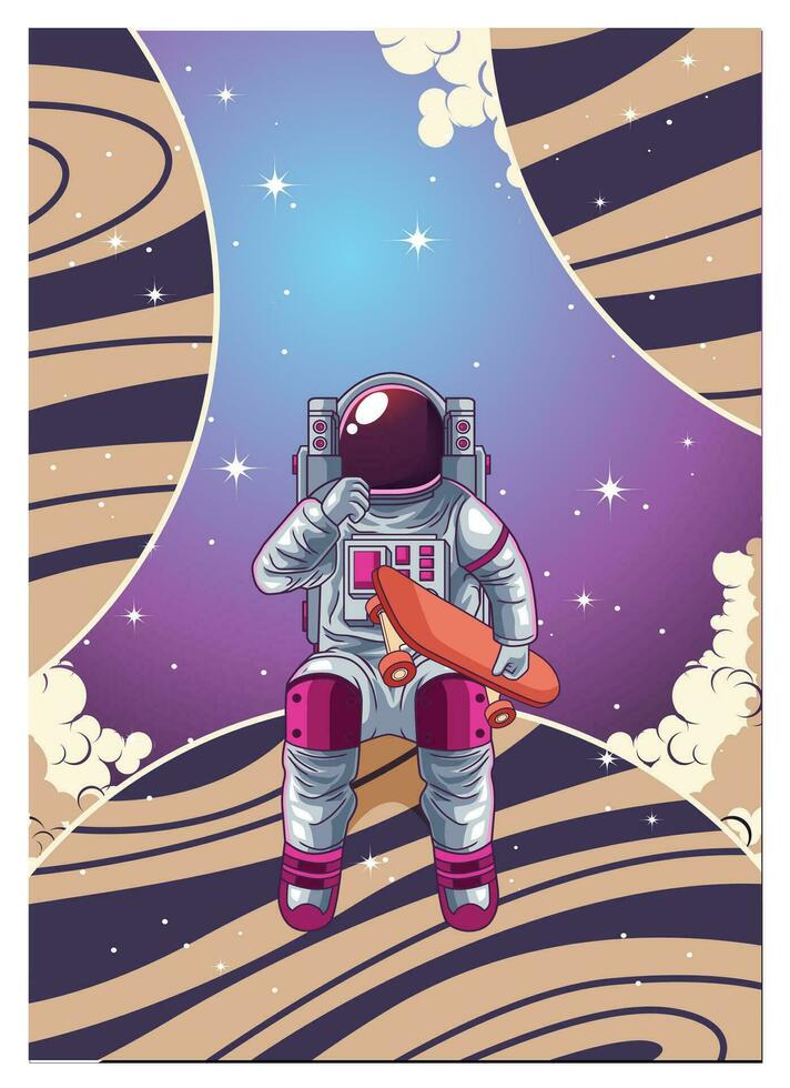 astronauta jogando skate dentro a espaço vetor