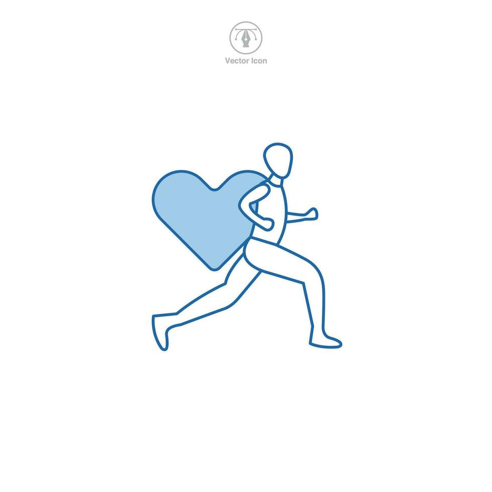 caridade correr. corrida pessoa com coração ícone símbolo vetor ilustração isolado em branco fundo