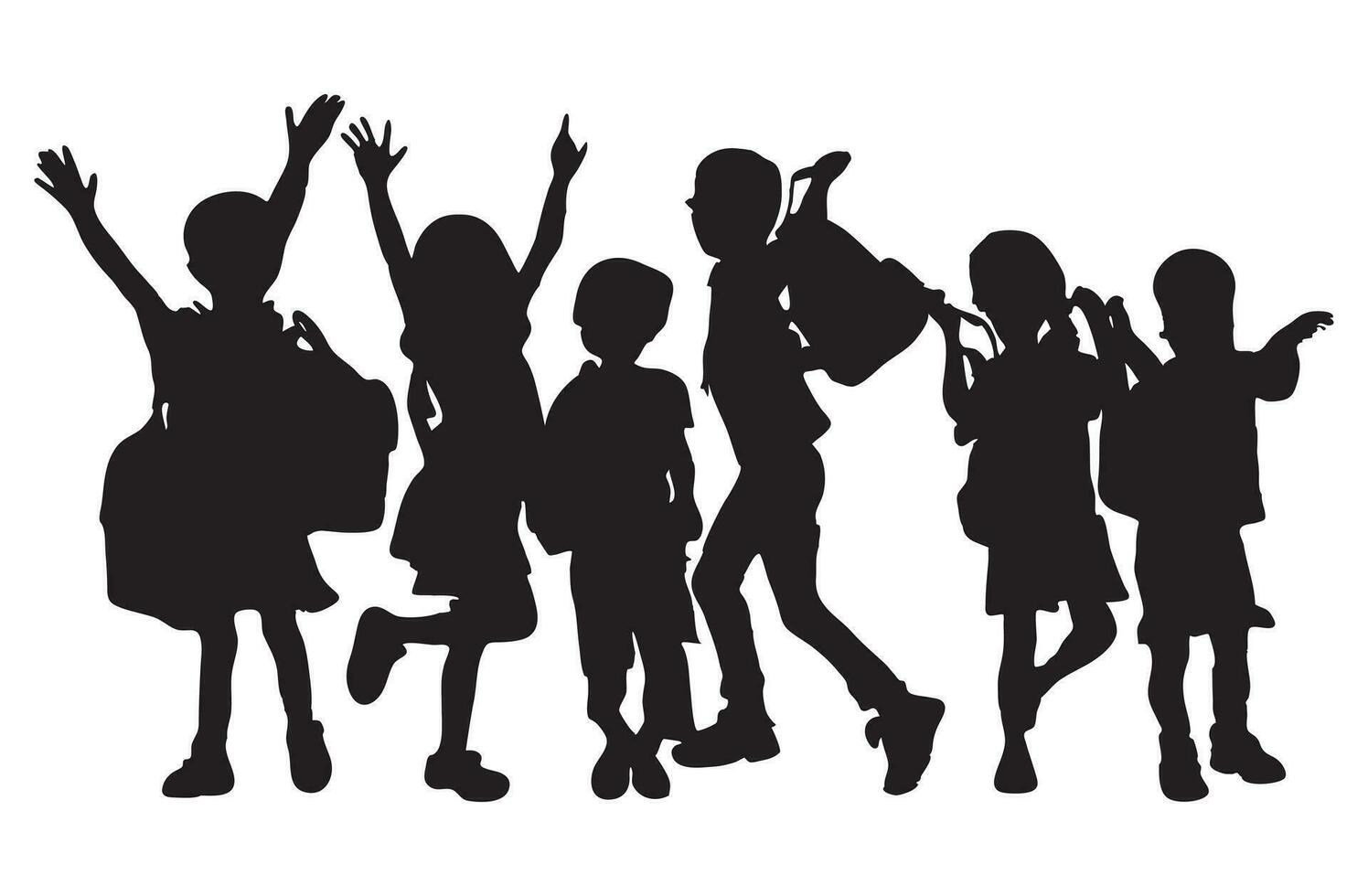 vetor silhueta do grupo do crianças carregando escola bolsas indo para escola em branco fundo. símbolo do escola e Educação, costas para escola