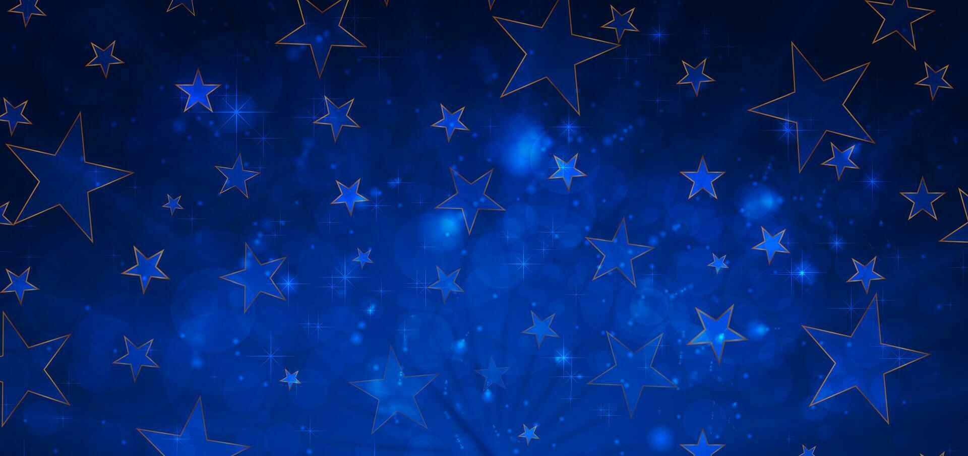 Sombrio azul brilhante fundo com dourado estrelas vetor