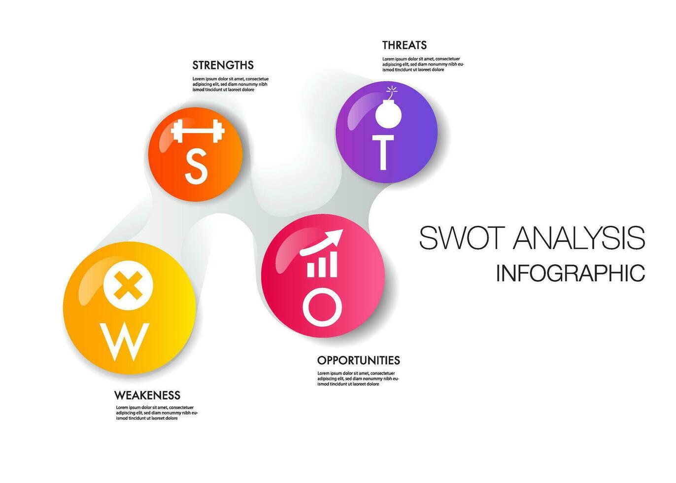infográfico modelo 4 swot análise para marketing pode Aplique diagrama estrutura visão, moderno degrau Linha do tempo infográficos Projeto vetor e apresentação o negócio