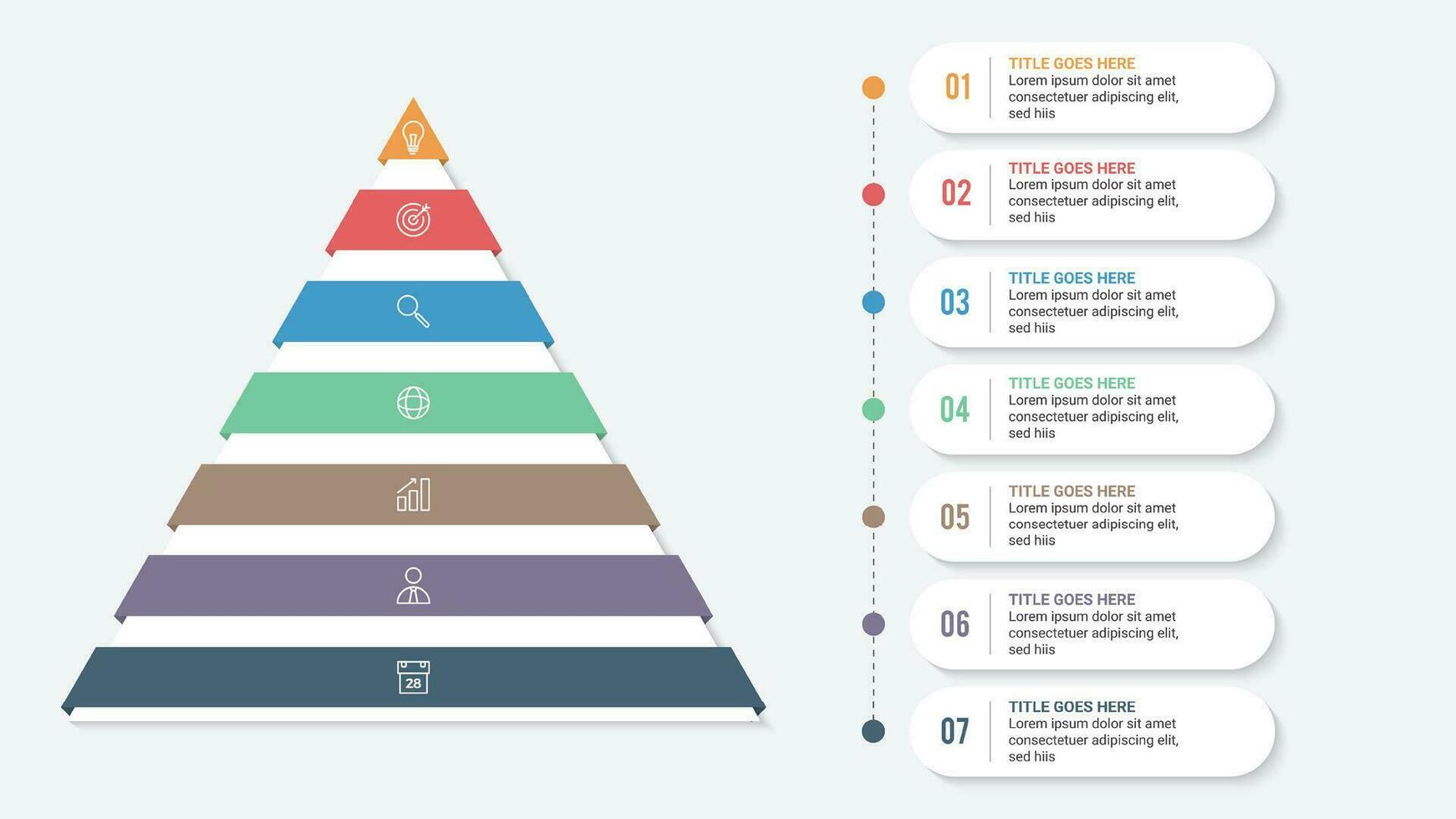 3d pirâmide hierarquia infográfico modelo Projeto com 7 camadas vetor