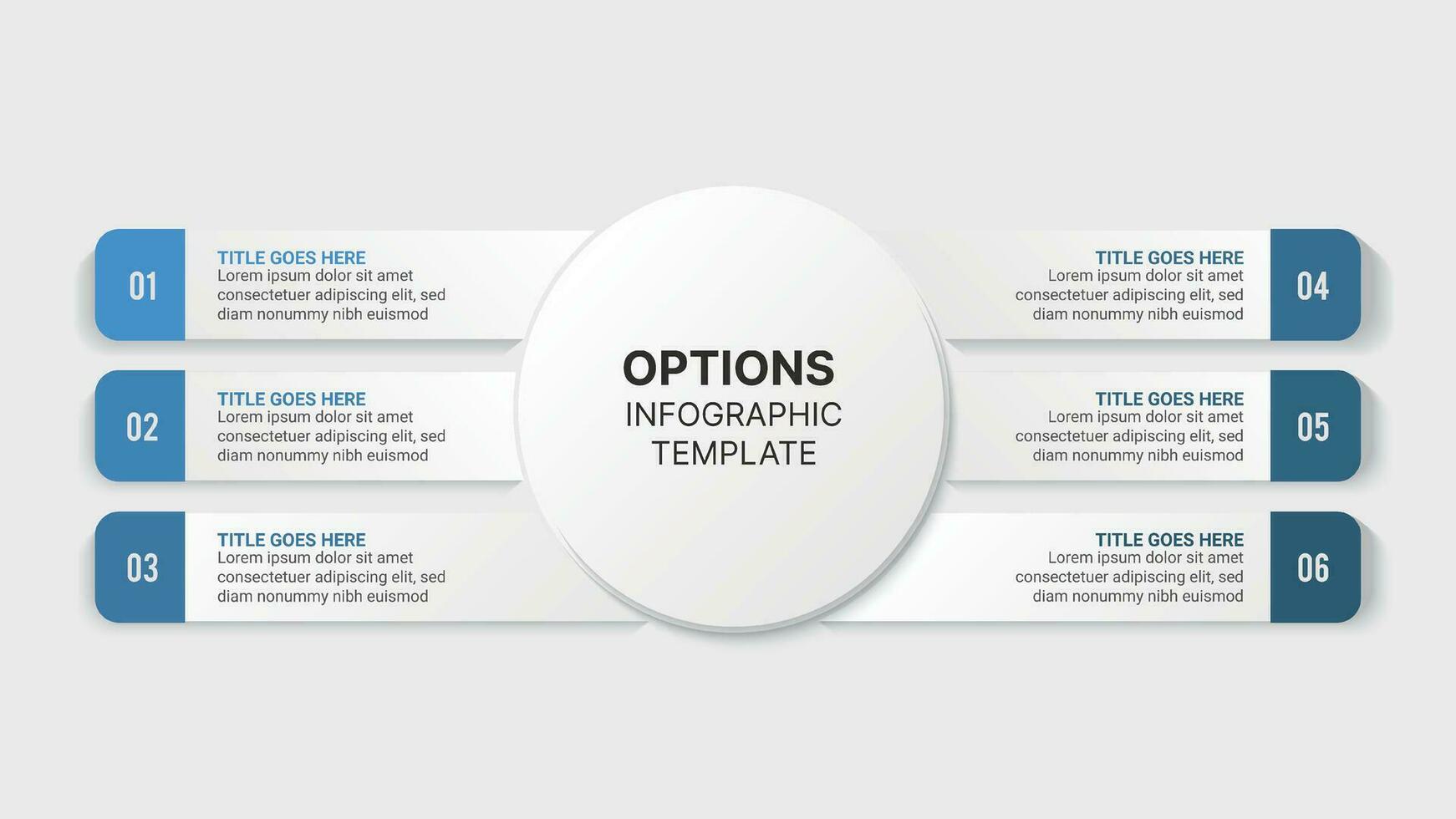 seis 6 passos opções círculo volta infográfico modelo Projeto vetor