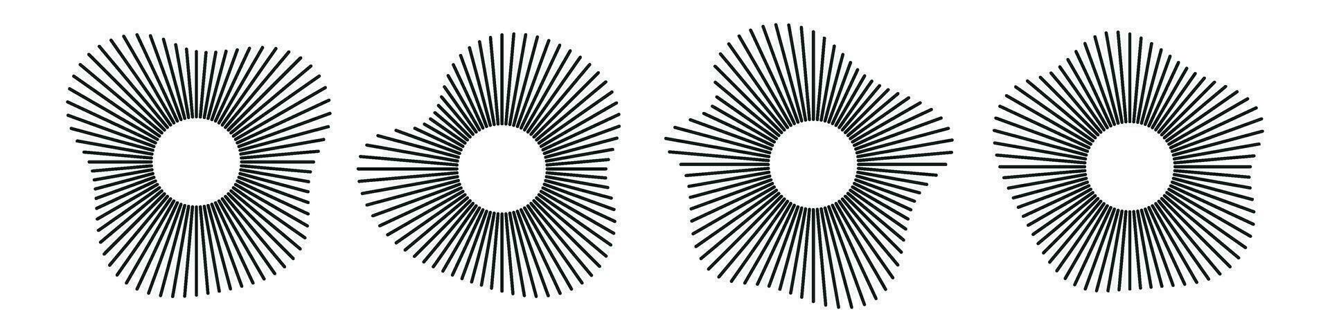 som dentro formas de onda, circular desenhos, círculos do audio música, volta vozes dentro ícones, logotipos para equalizadores, radial espectro, anel em forma padrões. plano vetor ilustrações isolado em branco fundo