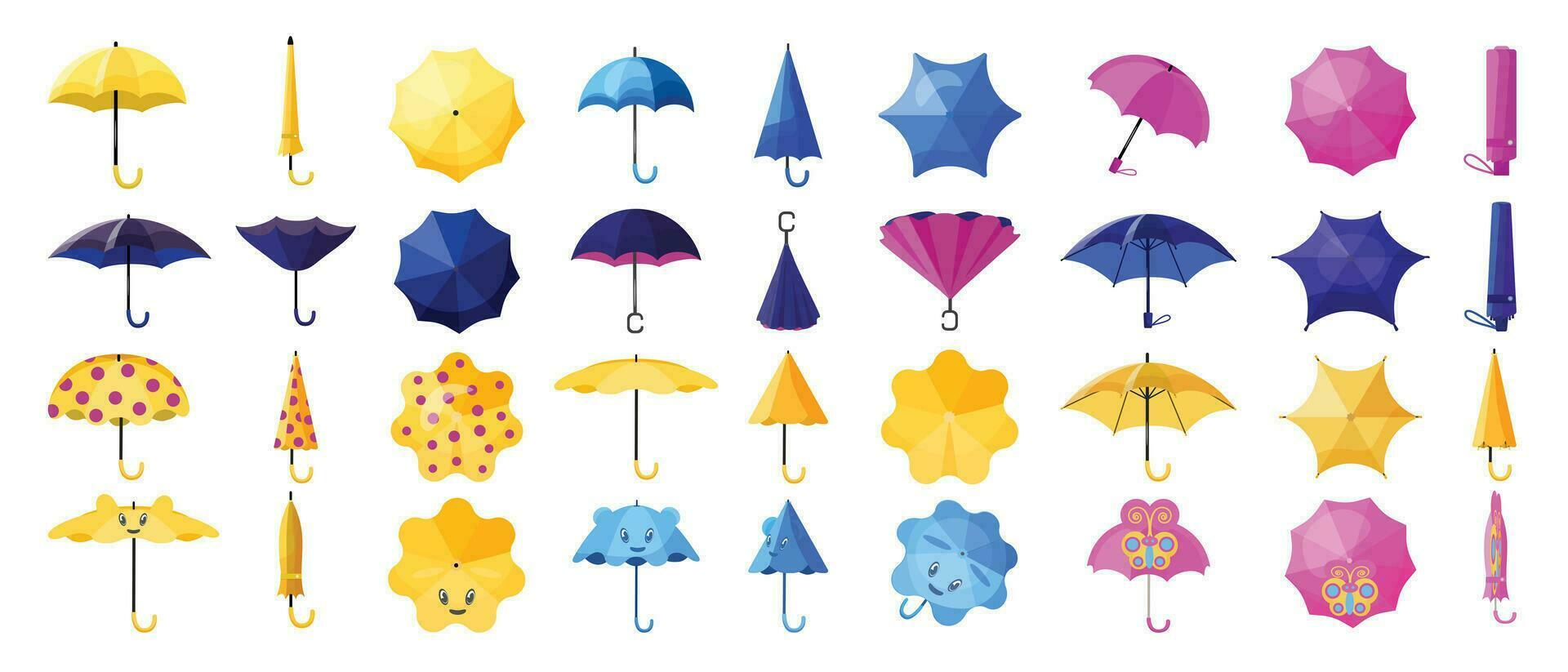 guarda-chuva ícones conjunto desenho animado vetor. chuva acessório vetor