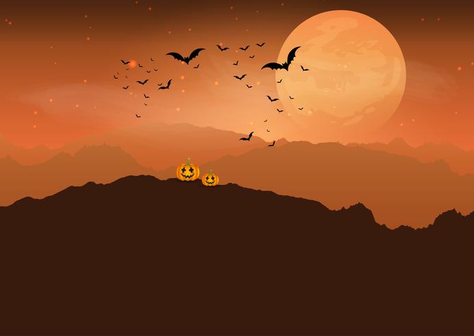 Abóbora de Halloween na paisagem assustadora vetor