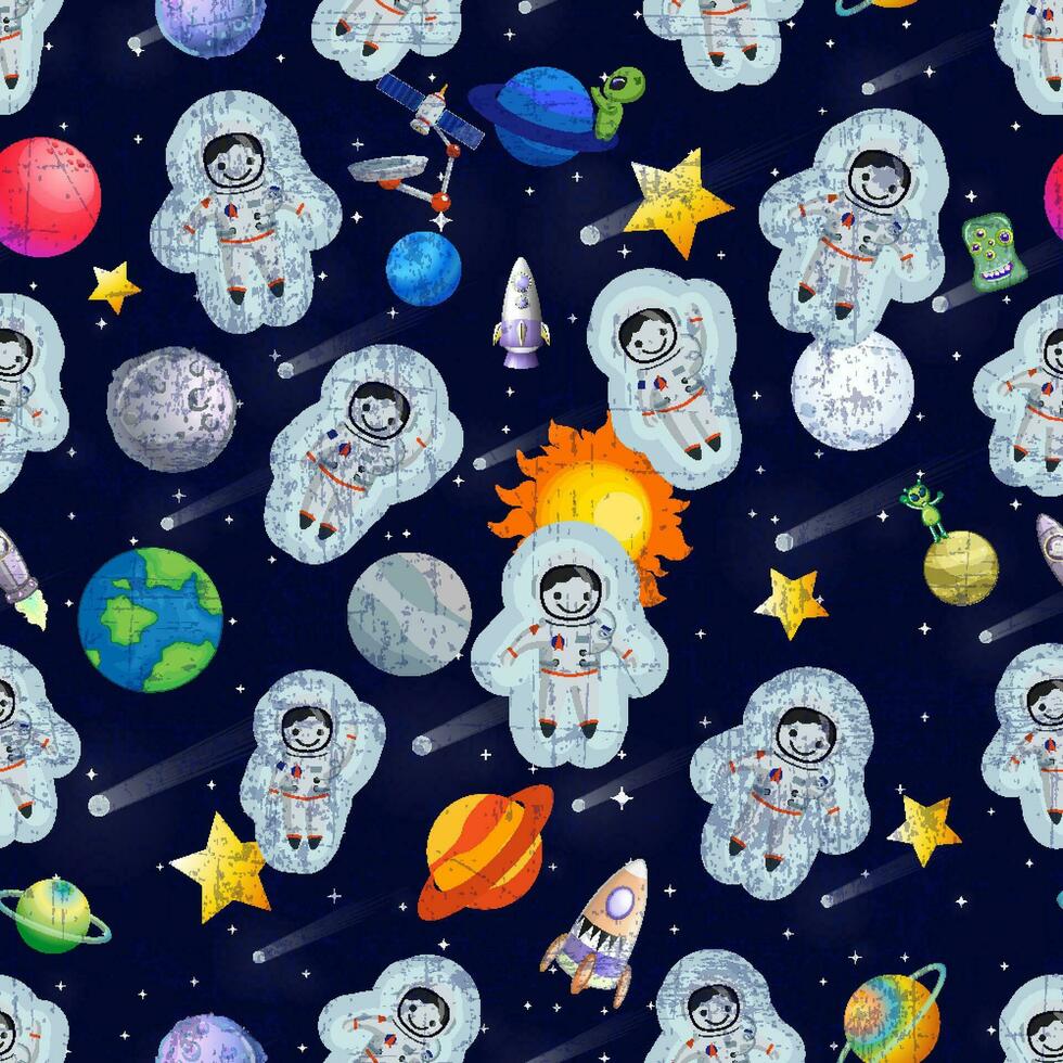 desatado colorida astronauta crianças dentro espaço papel de parede - galáxia fundo vetor