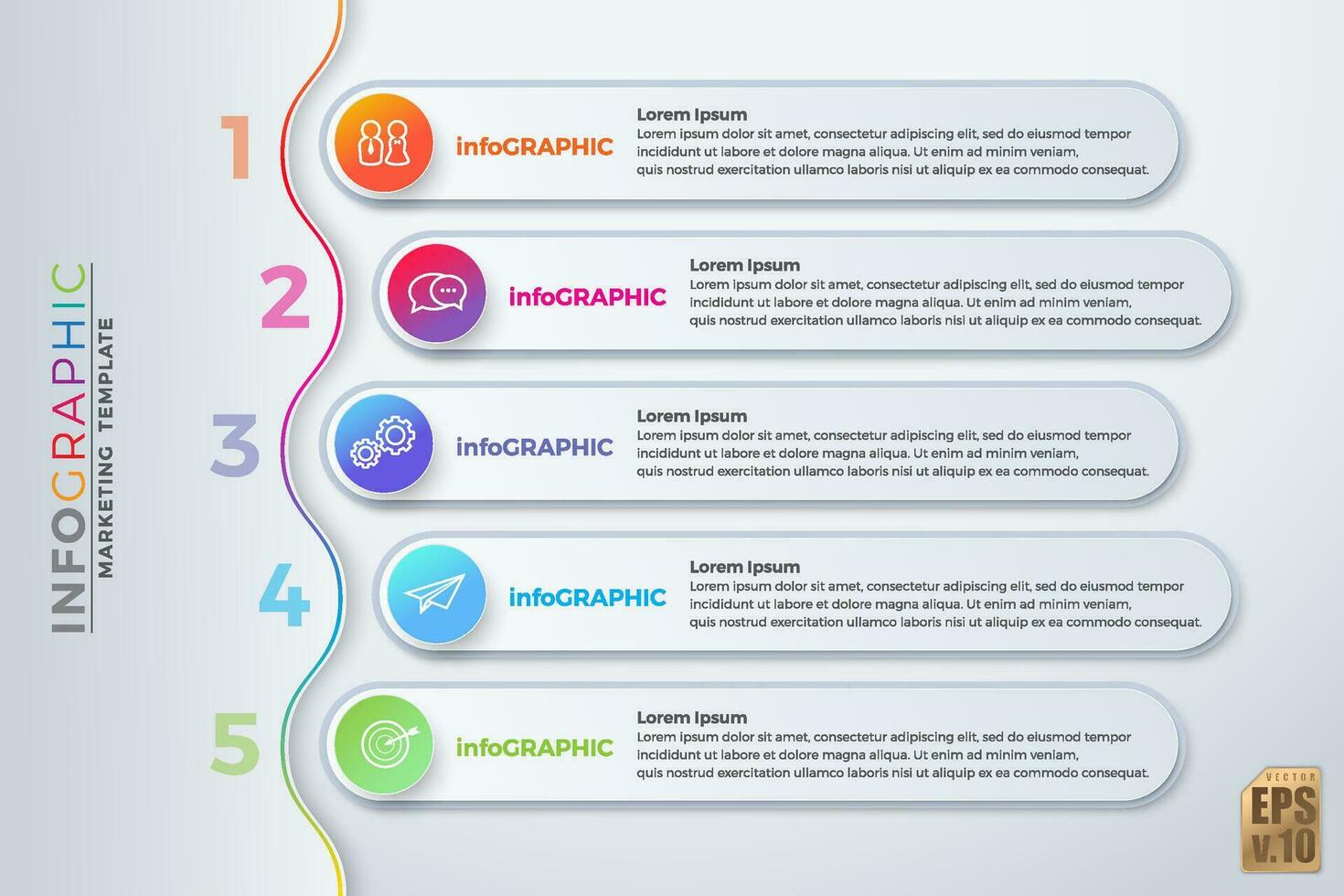 infográfico vetor o negócio colorida Projeto volta canto e círculo ícones 5 opções isolado dentro mínimo estilo. você pode usava para marketing processo, fluxo de trabalho apresentações disposição, fluxo gráfico, impressão de Anúncios.