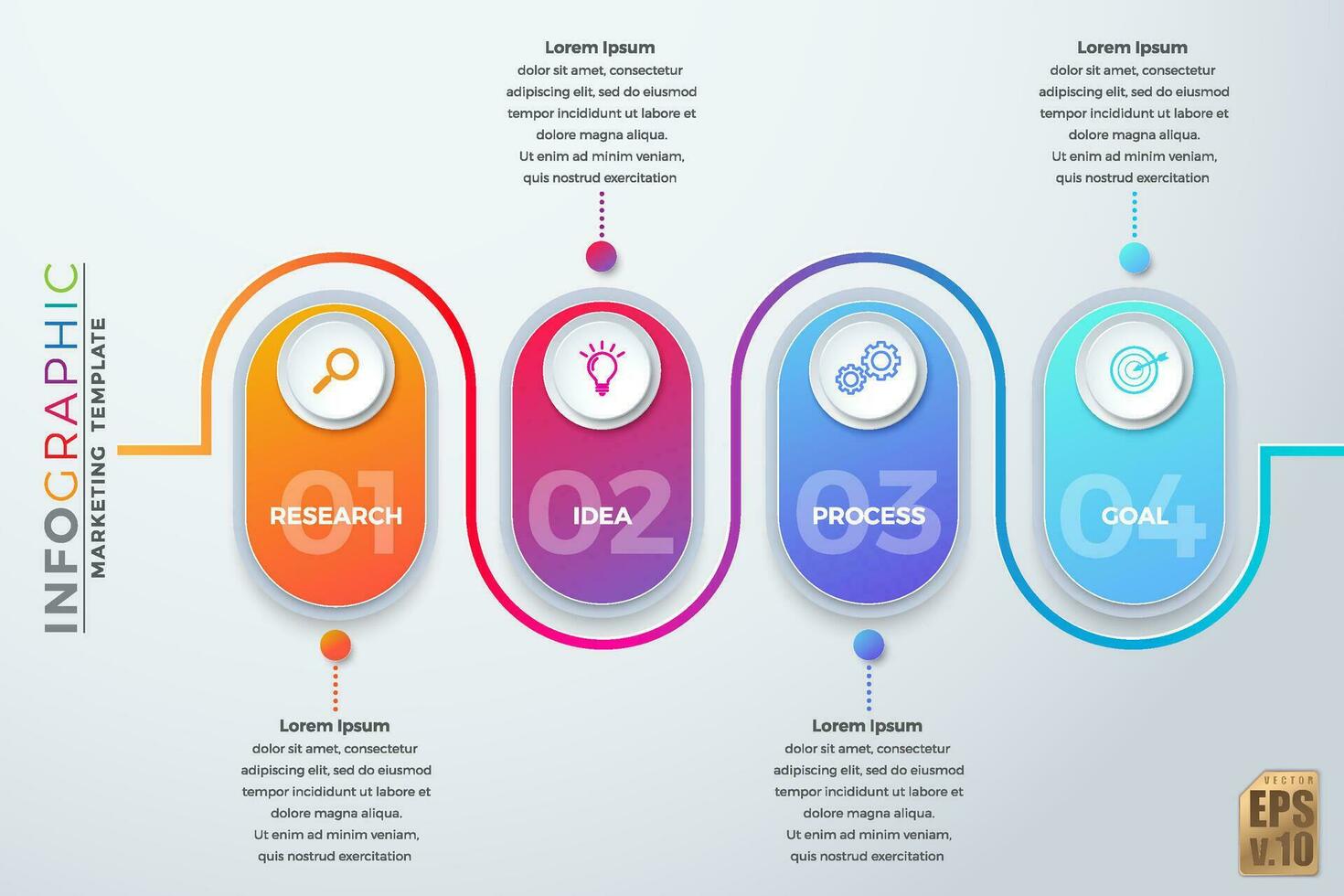 infográfico vetor o negócio marketing modelo colorida Projeto círculo ícones 4 opções isolado dentro mínimo estilo. você pode usava para marketing processo, fluxo de trabalho apresentações disposição, fluxo gráfico, impressão de Anúncios