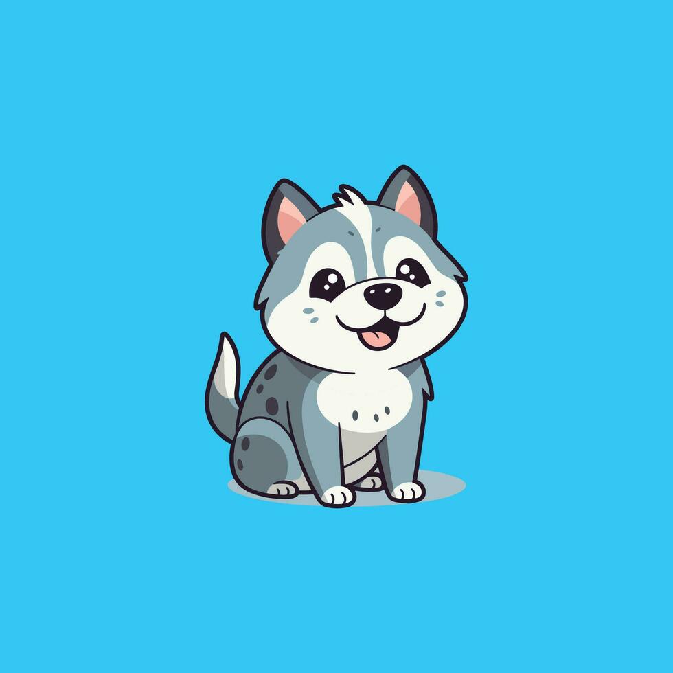 a vetor arte do uma sorridente cinzento cachorro em azul