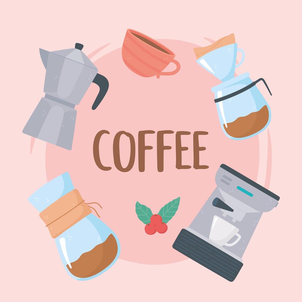 métodos de preparação de café, prensa francesa, café de filtro, cafeteira vetor