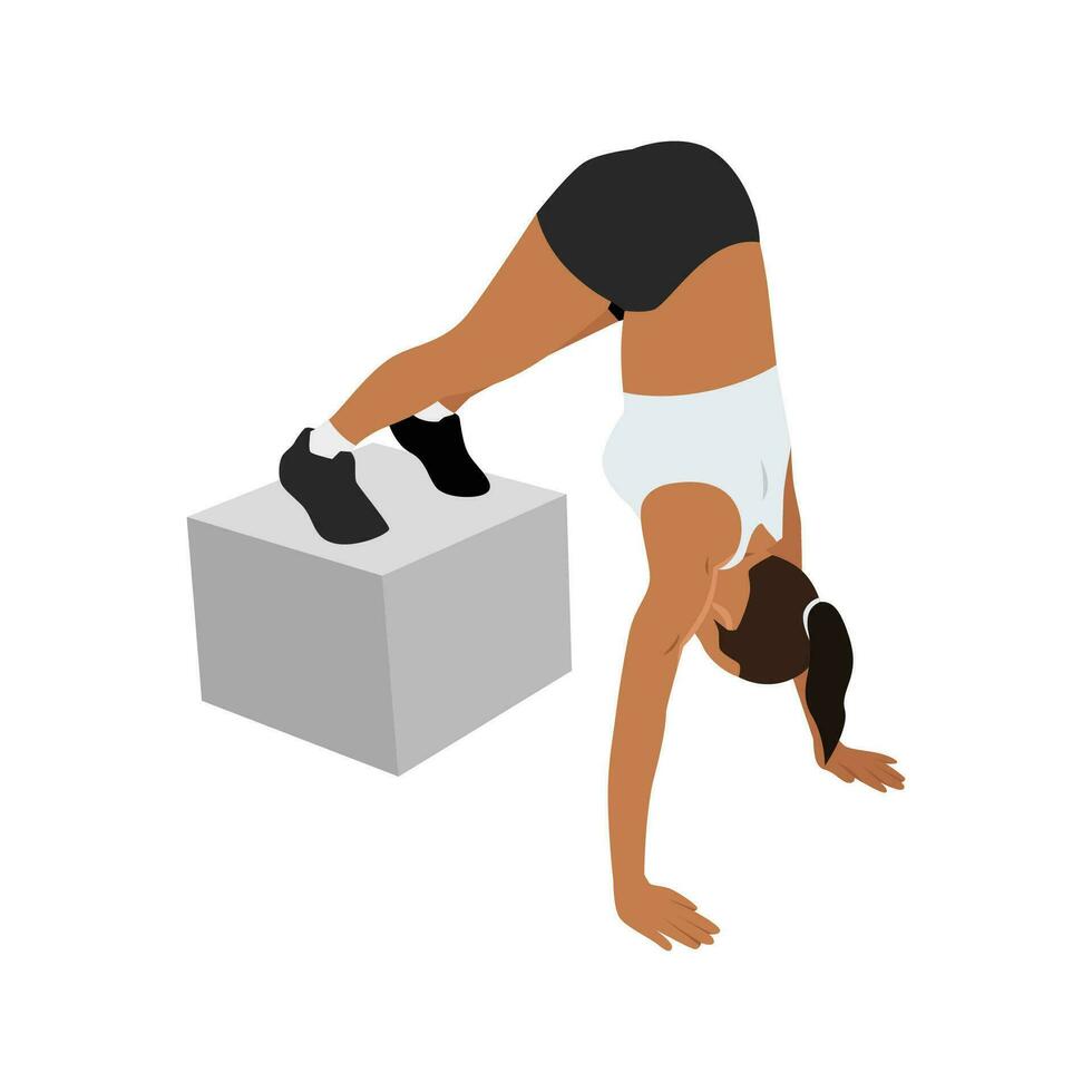 mulher fazendo caixa pique detém exercício. pique empurrar acima com caixa. vetor