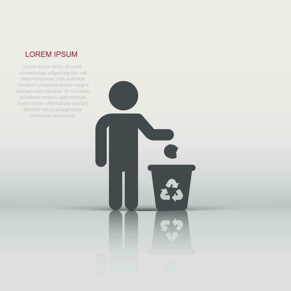 lata de lixo com ícone de pessoas em estilo simples. reciclar a ilustração vetorial no fundo branco isolado. conceito de negócio de sinal de cesta de lixo. vetor