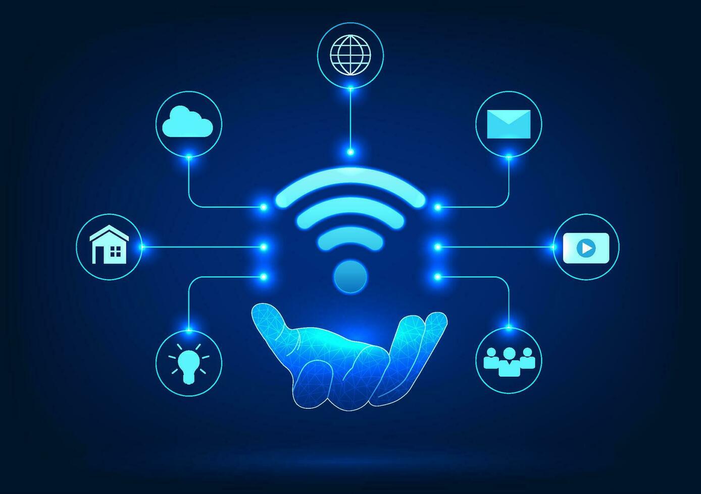 Internet do coisas tecnologia com Wi-fi compatibilidade mão segurando Wi-fi conexão com ícone refere para a tecnologia do transmitindo sem fio sinais para eletrônico dispositivos para trabalhos Como instruído. vetor