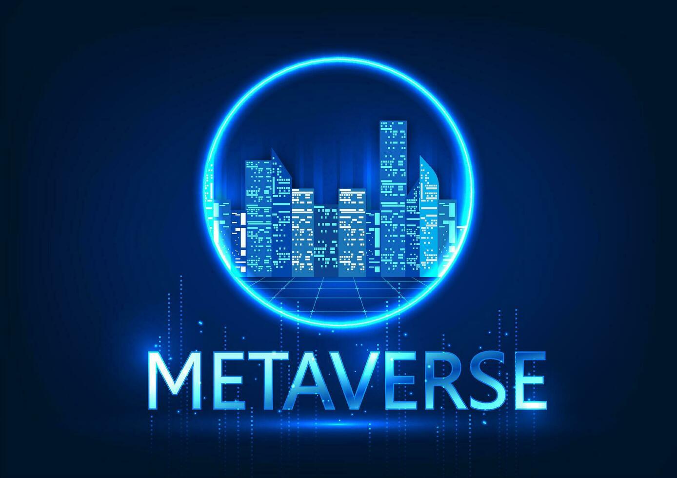 metaverso tecnologia inteligente cidade dentro uma círculo com a palavra metaverso a meios de comunicação é uma tecnologia para crio uma virtual mundo, até criando a ideal cidade para Comercial para Visita. vetor