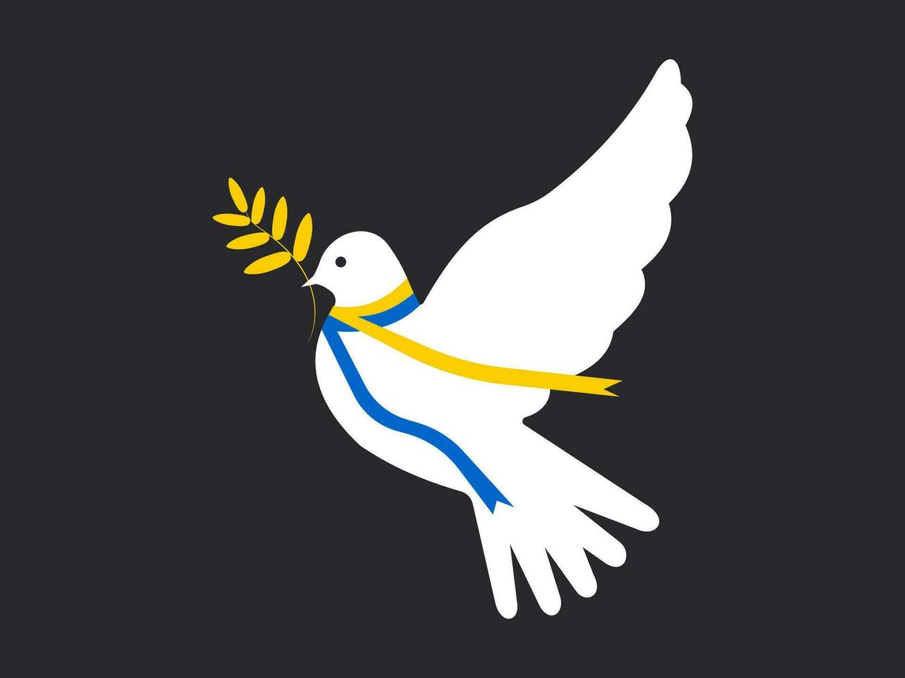 uma branco pomba do Paz com uma fita do a simbólico cores do a ucraniano bandeira do azul e amarelo em uma Preto fundo. vetor. vetor