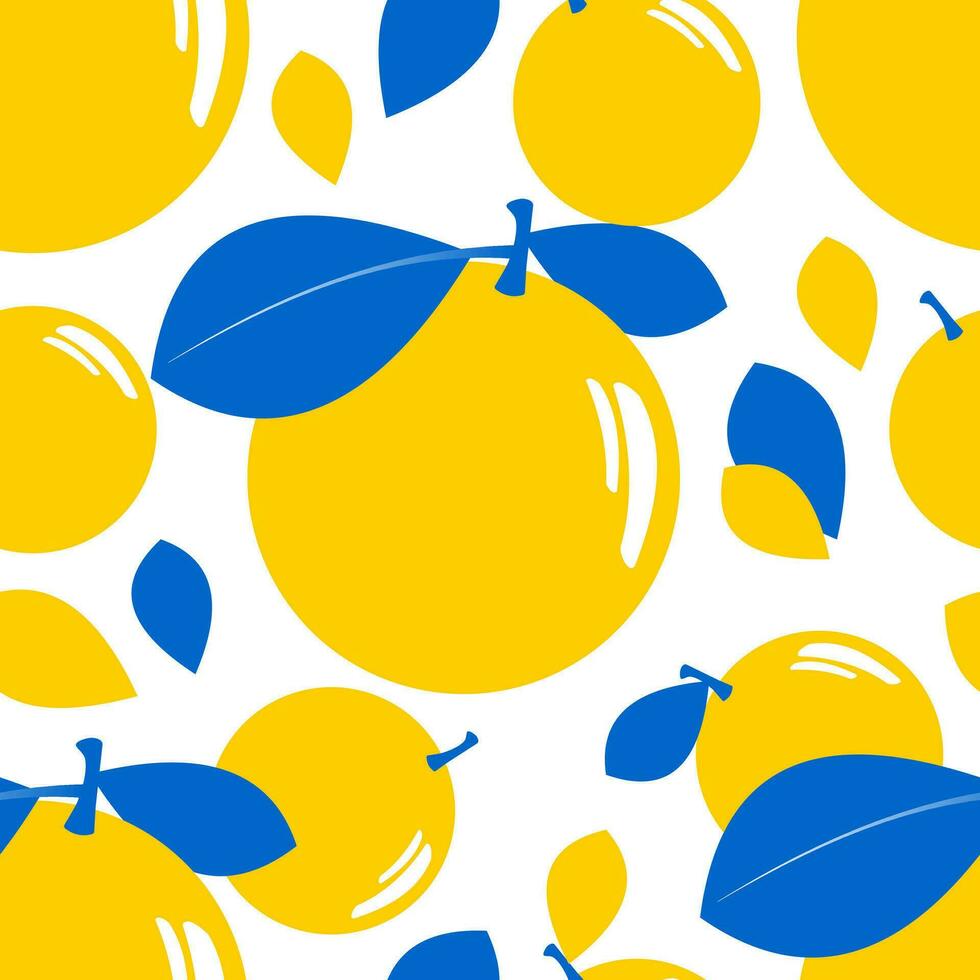 maçãs e laranjas. desatado à moda padronizar para têxtil e papel produtos. amarelo frutas com azul folhas em uma branco fundo. vetor. vetor
