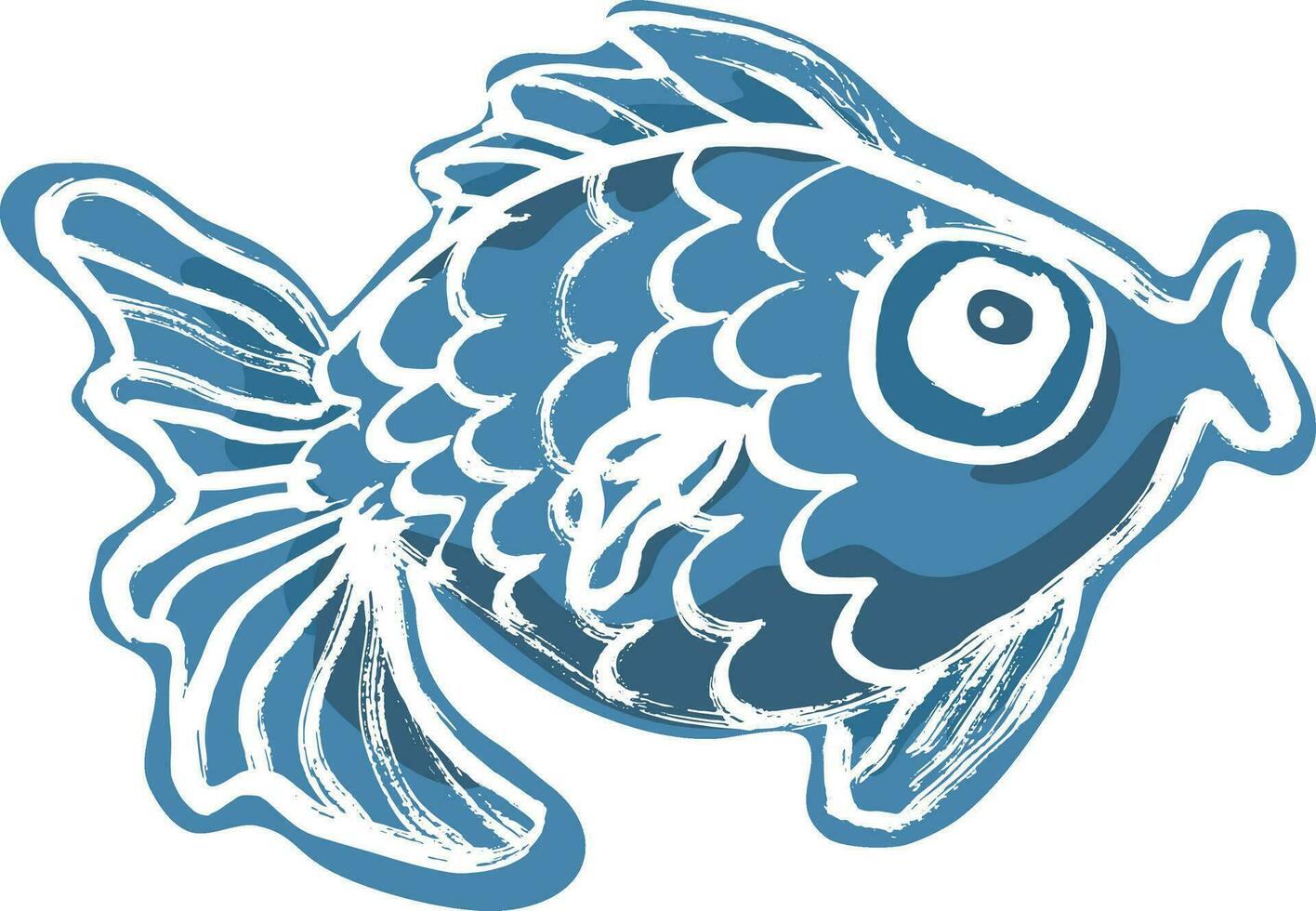 obra de arte seco escova tinta azul peixe impressão vetor