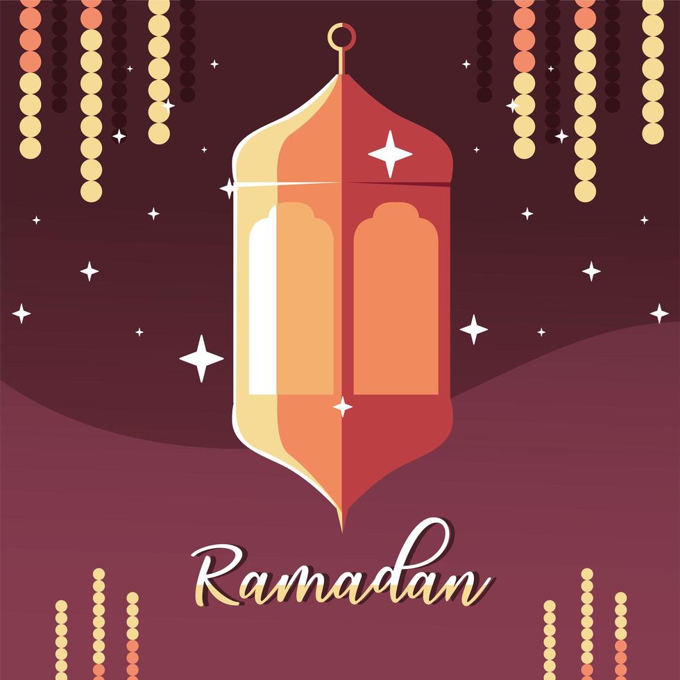 lâmpada iluminada com etiqueta ramadã vetor
