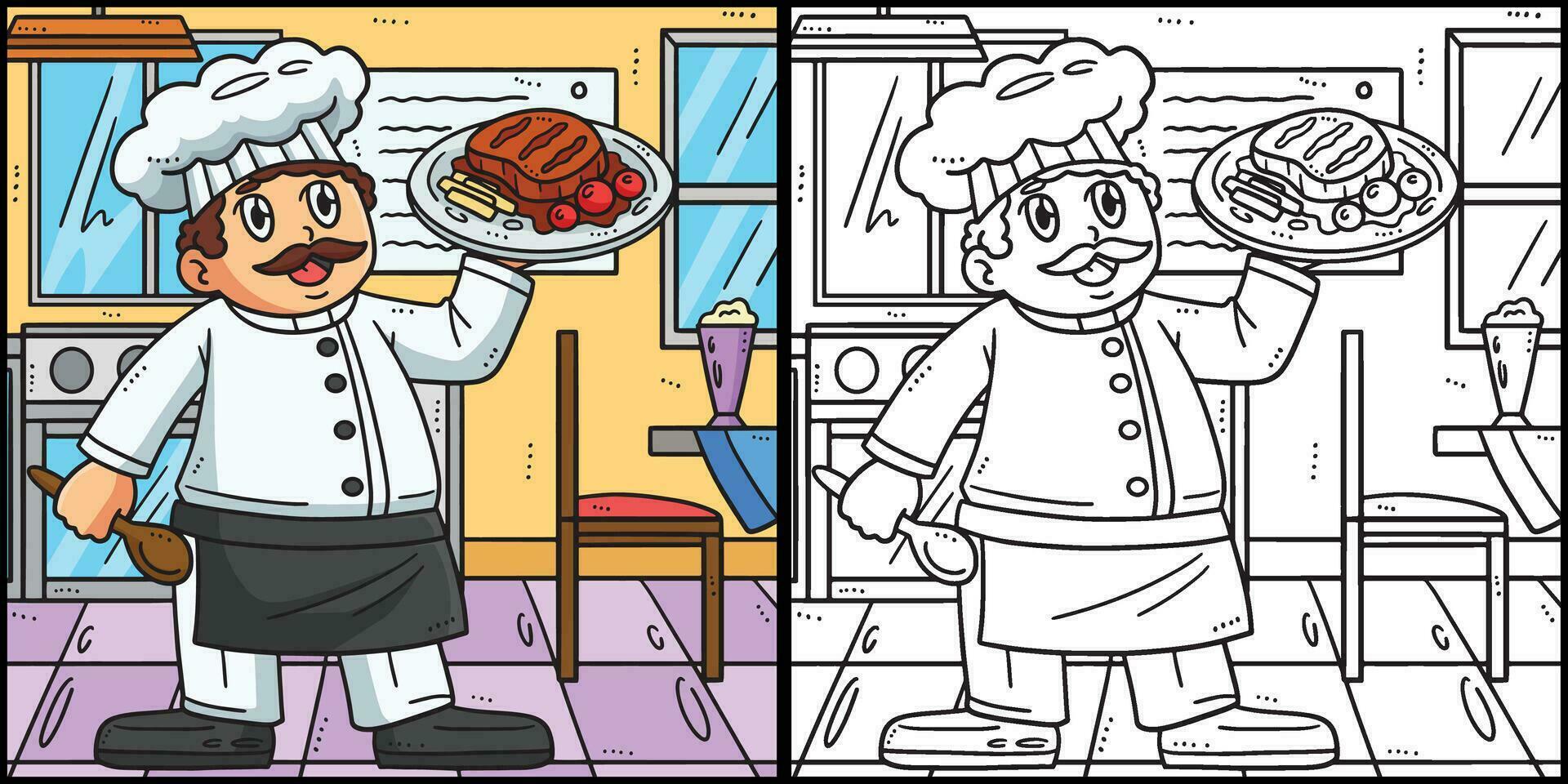 trabalho dia chefe de cozinha com servindo prato ilustração vetor