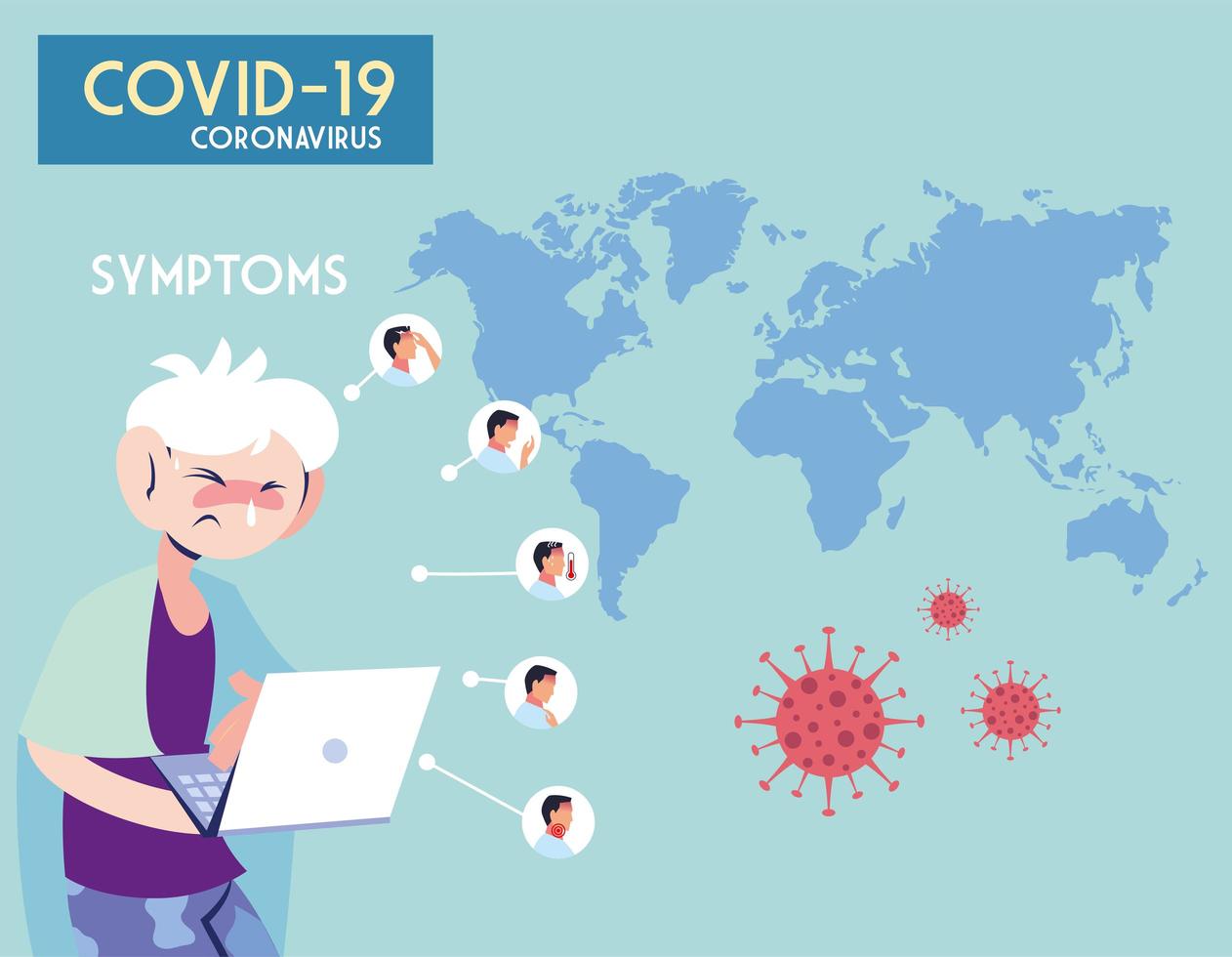 infográfico mostrando incubação e sintomas com ícones e pessoa infectada vetor