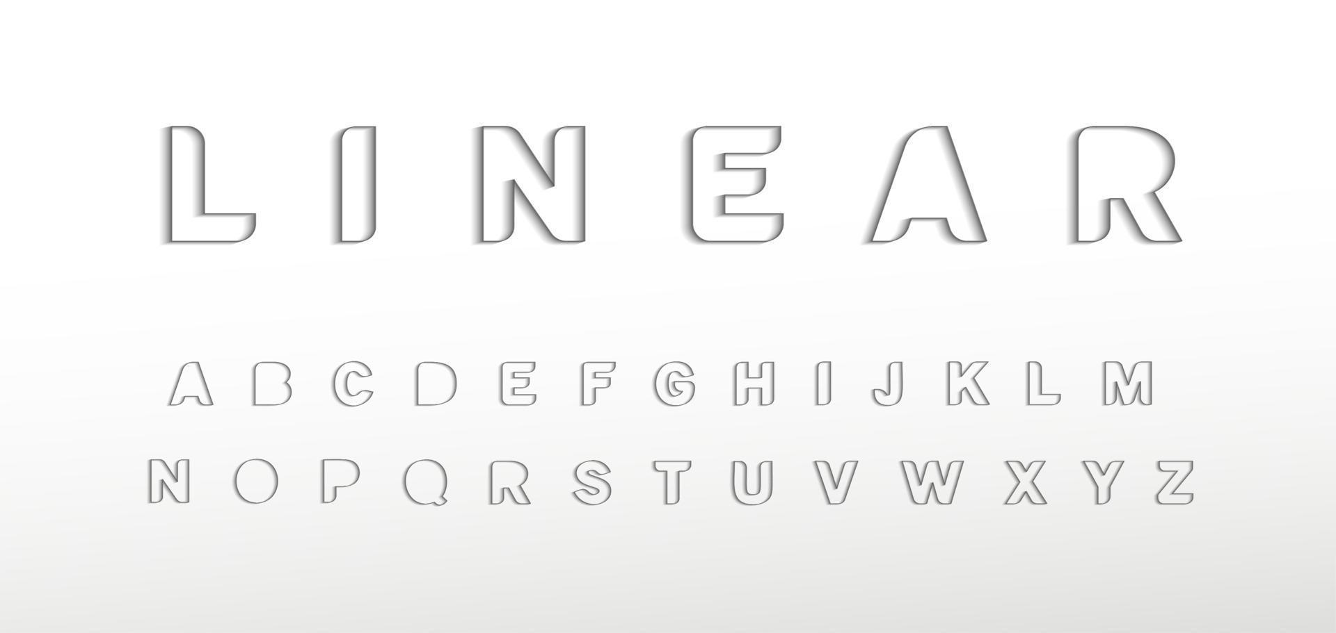 alfabeto de fronteira linear. fonte de linha de borda fina, tipo mínimo para logotipo futurista moderno, monograma elegante, dispositivo digital, pôsteres e gráfico da web hud. letras de estilo mínimo, design de tipografia vetorial vetor