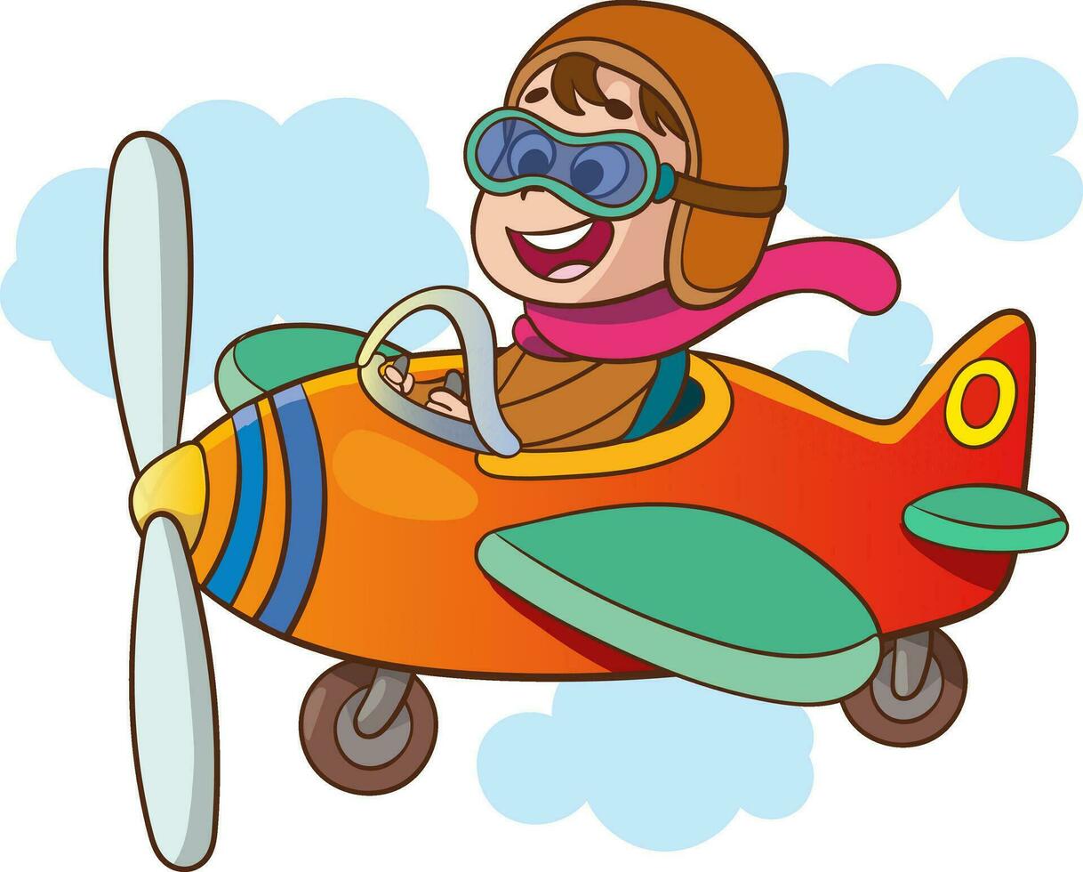 vetor ilustrações do fofa criança vôo avião