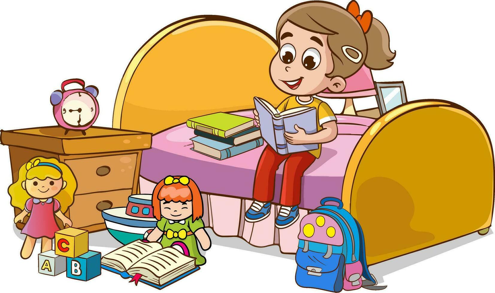 vetor ilustrações do desenho animado fofa crianças lendo uma livro dentro dele quarto