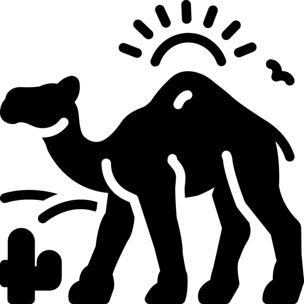 sólido ícone para camelo dentro deserto com Sol vetor