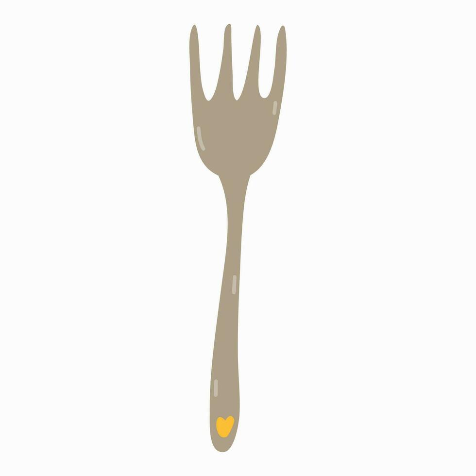 garfo com pequeno coração dentro engraçado ingênuo estilo. cozinha utensílios para talheres às almoço. talheres. fofa vetor mão desenhado clipart isolado em fundo. conceito do refeição, comida, jantar.