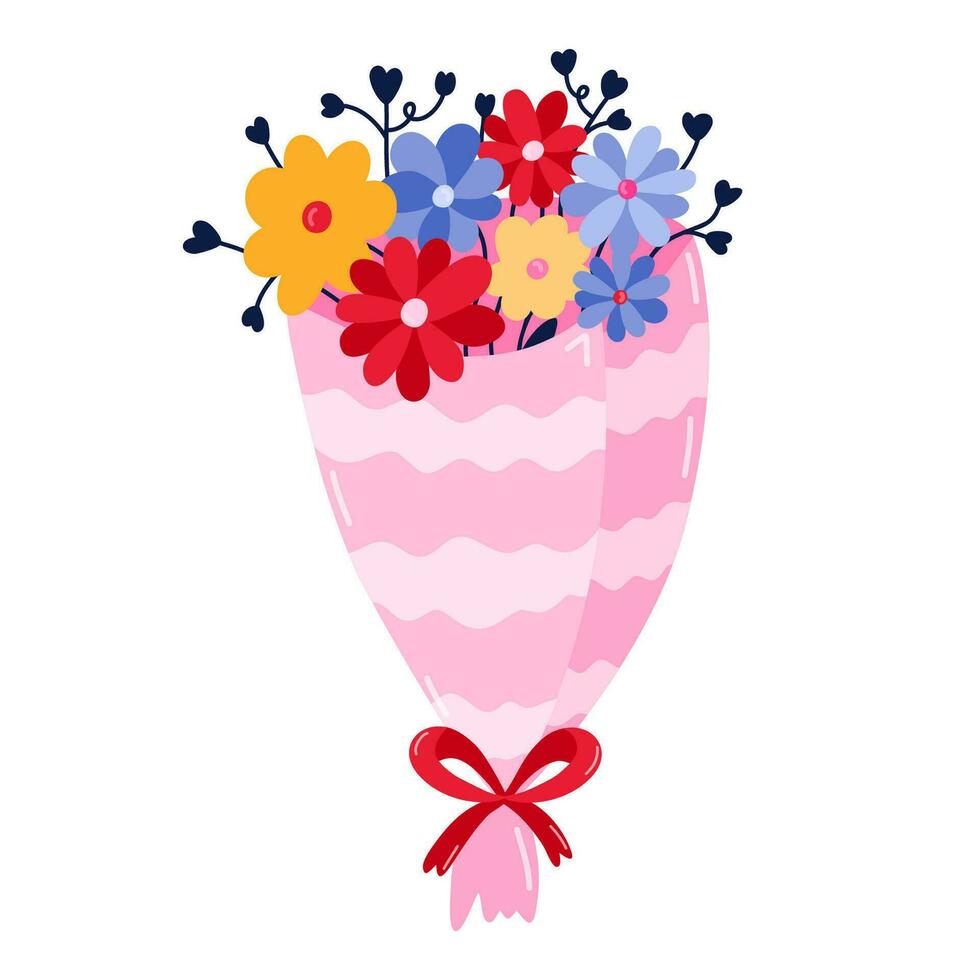 fofa ramalhete com flores e folhas dentro a forma do coração. Primavera botânico elemento. mão desenhado vetor clipart. conceito do amor, romance. para dia dos namorados dia cartão, adesivos, social meios de comunicação, página de recados.