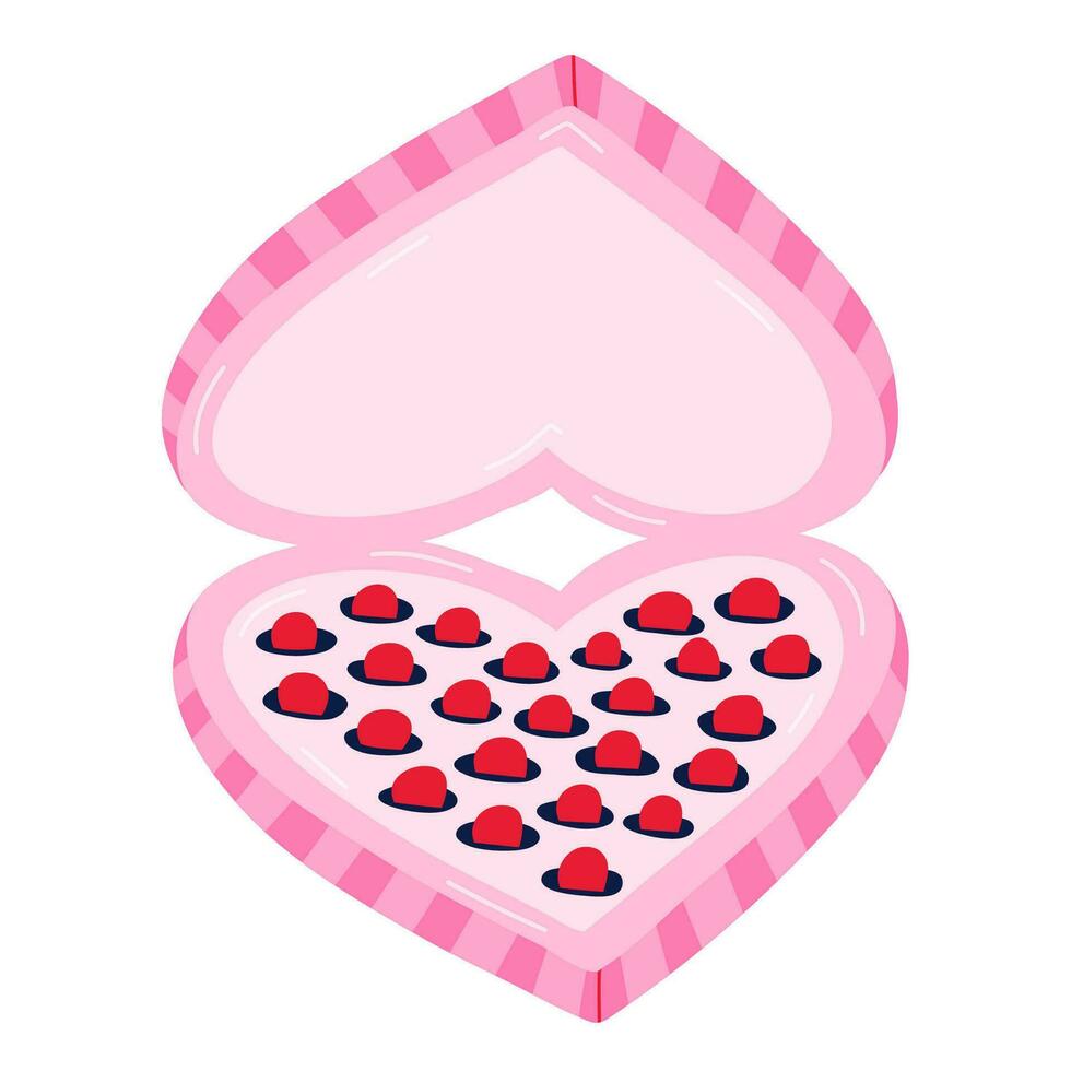 fofa coração em forma caixa do chocolates. doce Comida. Rosa mão desenhado vetor clipart isolado. conceito do amor, romance, feriado, 14 do fevereiro. para dia dos namorados dia cartão, adesivos, social meios de comunicação, página de recados