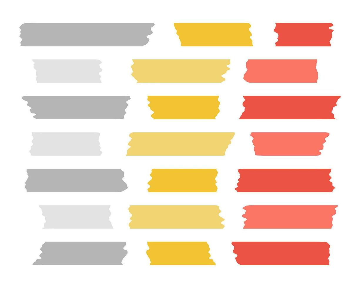 multicolorido adesivos amarelo, cinza, vermelho, pegajoso, pegajoso, mascaramento, adesivo fitas para texto em uma branco fundo. vetor ilustração