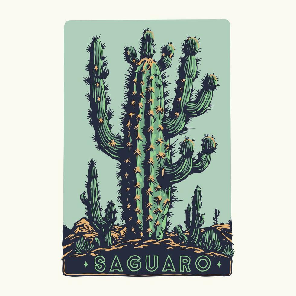 saguaro cacto em a Arizona deserto vintage poster vetor