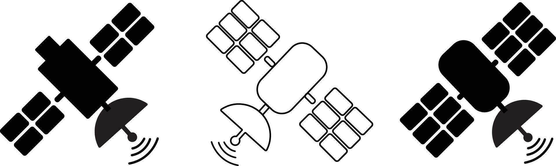 satélite ícones coleção sobre branco fundo. transmissão pictogramas conjunto vetor ilustração