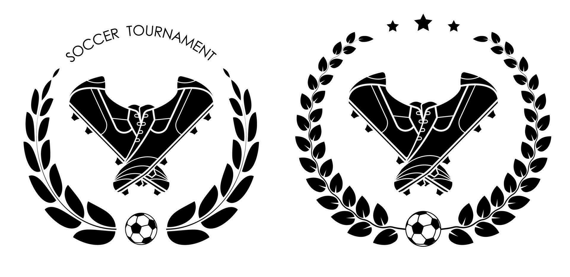 símbolo, emblema do clássico futebol, futebol bota, cravado tênis com louro guirlanda para concorrência. Esportes equipamento. ativo estilo de vida. vetor