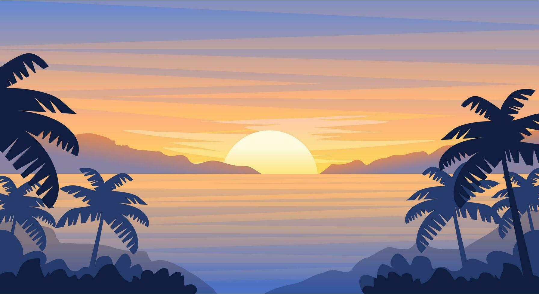 natural panorama cenário pôr do sol atrás a de praia fundo ilustração vetor