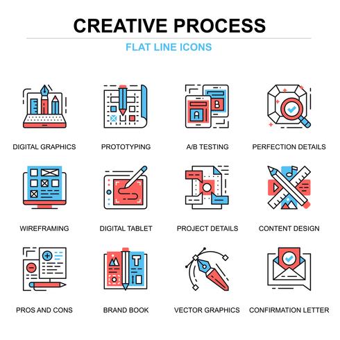 Conjunto de ícones de processo criativo vetor