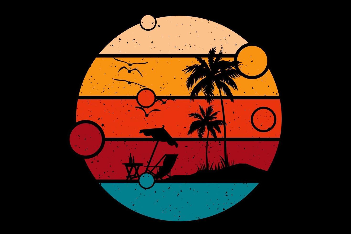 t-shirt verão praia pôr do sol retro estilo vintage vetor