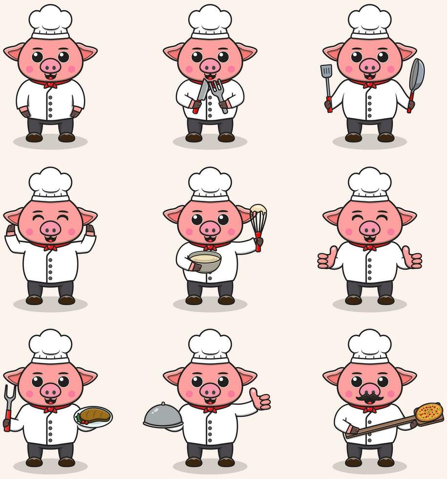 vetor ilustração do fofa porco vestindo chefe de cozinha uniforme. plano desenho animado estilo. conjunto do fofa animal personagens dentro chefe de cozinha uniforme. vetor ilustração dentro isolado fundo