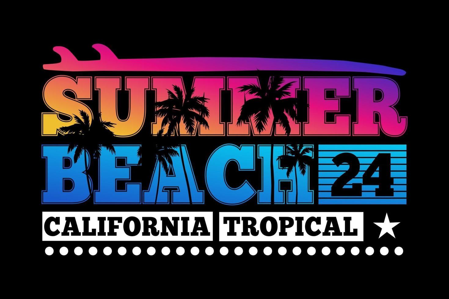t-shirt tipografia verão praia califórnia tropical pôr do sol lindo vintage vetor