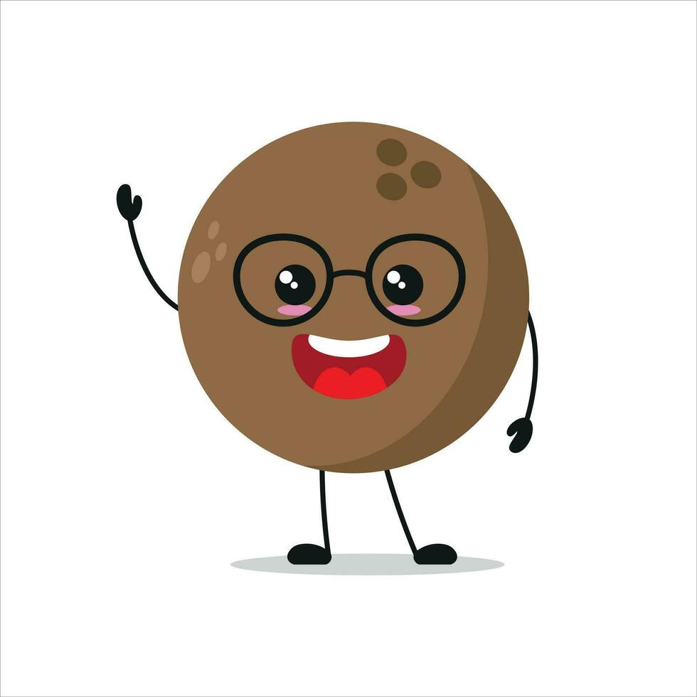 fofa feliz coco personagem. sorridente e cumprimentar coco desenho animado emoticon dentro plano estilo. coco emoji vetor ilustração