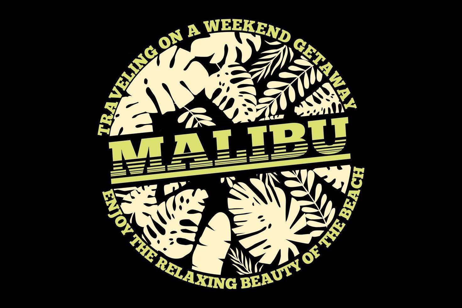 t-shirt malibu beach travelling leaves design vetor