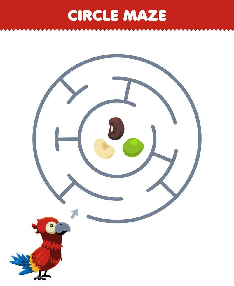 Educação jogos para crianças círculo Labirinto desenhar linha Socorro  papagaio mover para a feijão imprimível animal planilha 26776774 Vetor no  Vecteezy