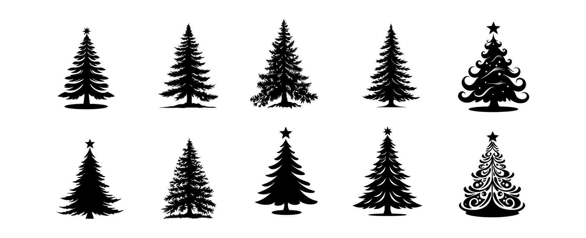 conjunto do Natal pinho árvore silhueta isolado em branco fundo. floresta árvore vetor ilustração