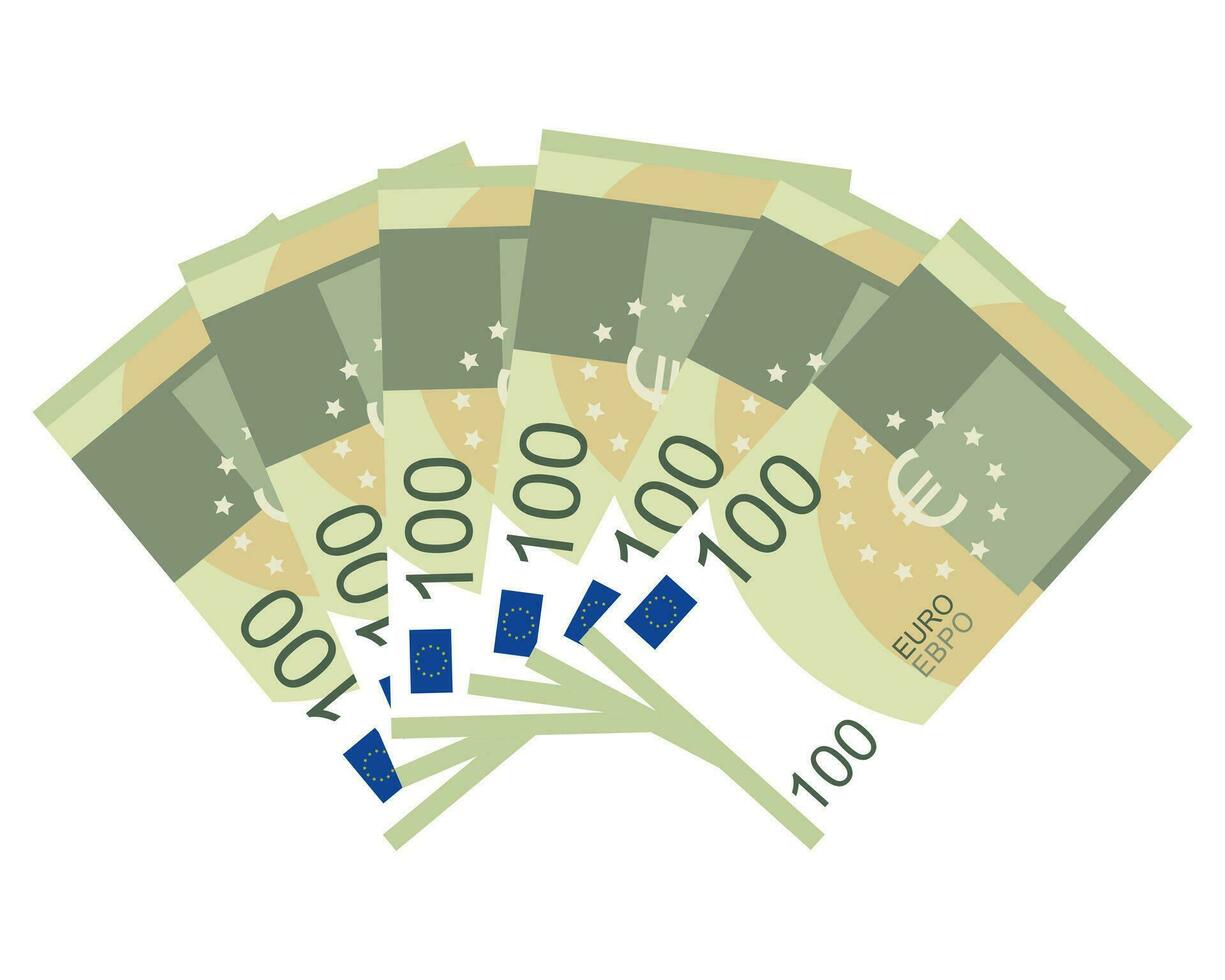 conjunto do 100 euro nota de banco fã. 1 cem euros. vetor ilustração.