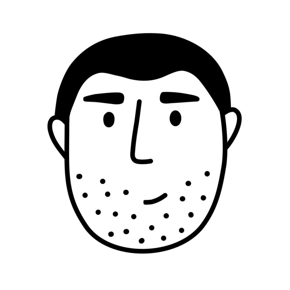 neutro engraçado com a barba por fazer yung homem cabeça. simples vetor ilustração dentro linha rabisco estilo