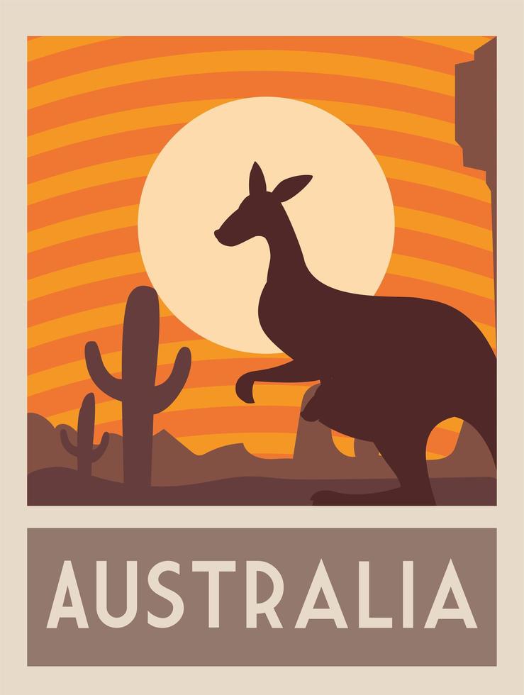 pôster com um canguru, postagem, selo, adesivo, banner, austrália vetor