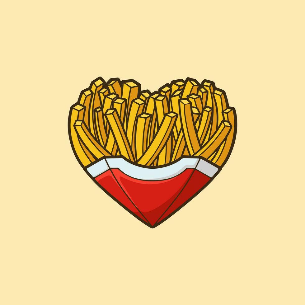 coração em forma francês fritas desenho animado vetor