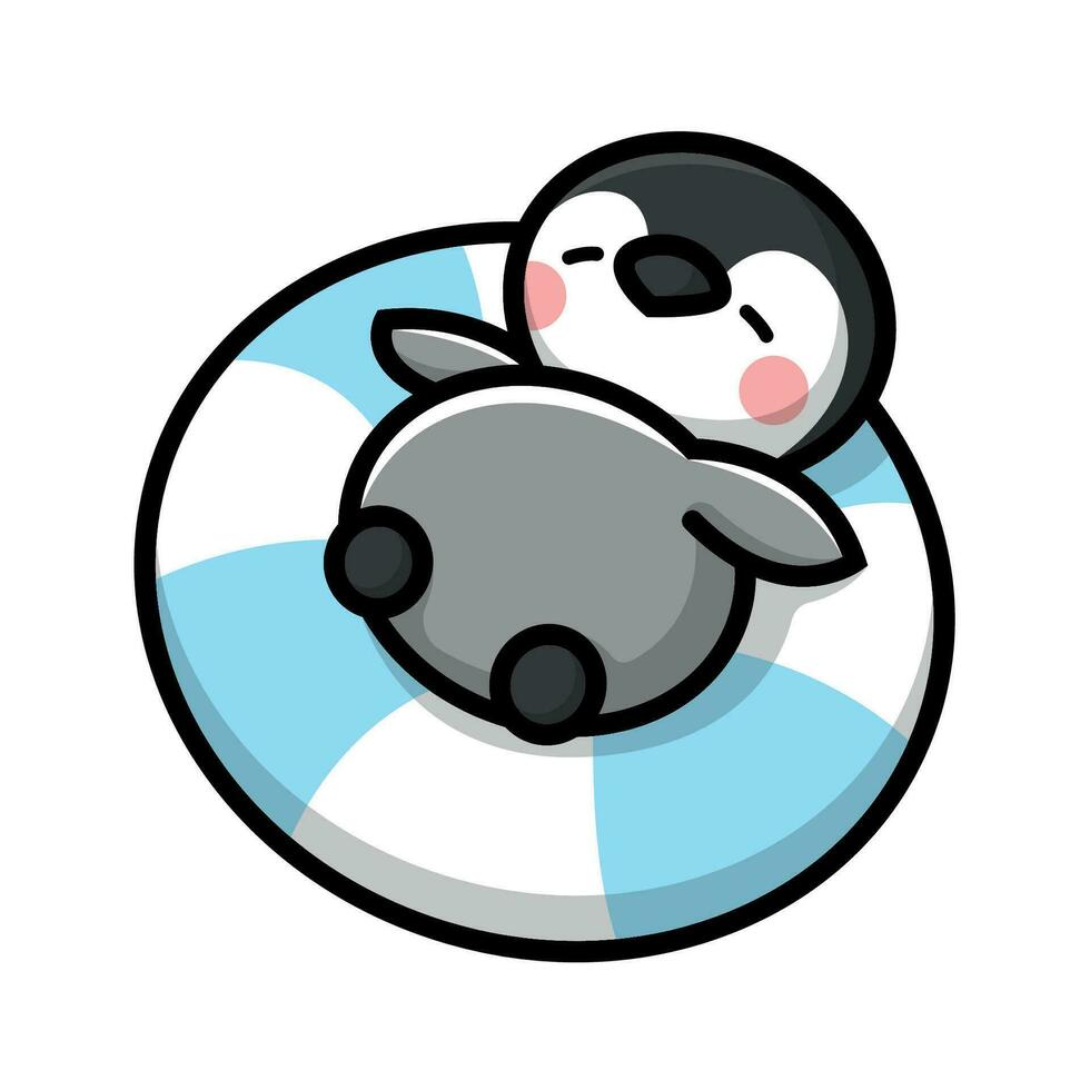 uma fofa bebê pinguim é relaxante em uma natação borracha vetor